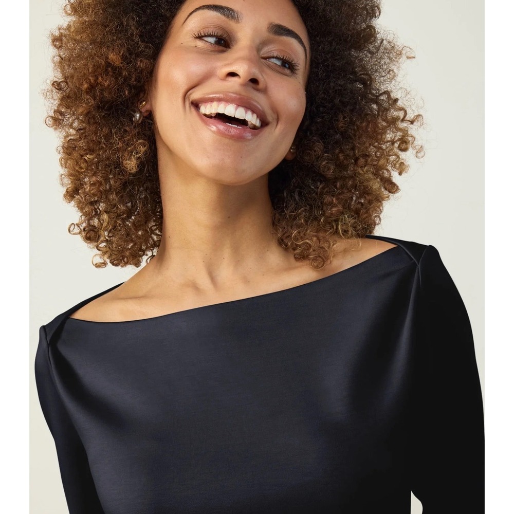 Aday Getaway Scuba Top Boat Neck Long Sleeve Black Women's Size M - Picture 2 of 10